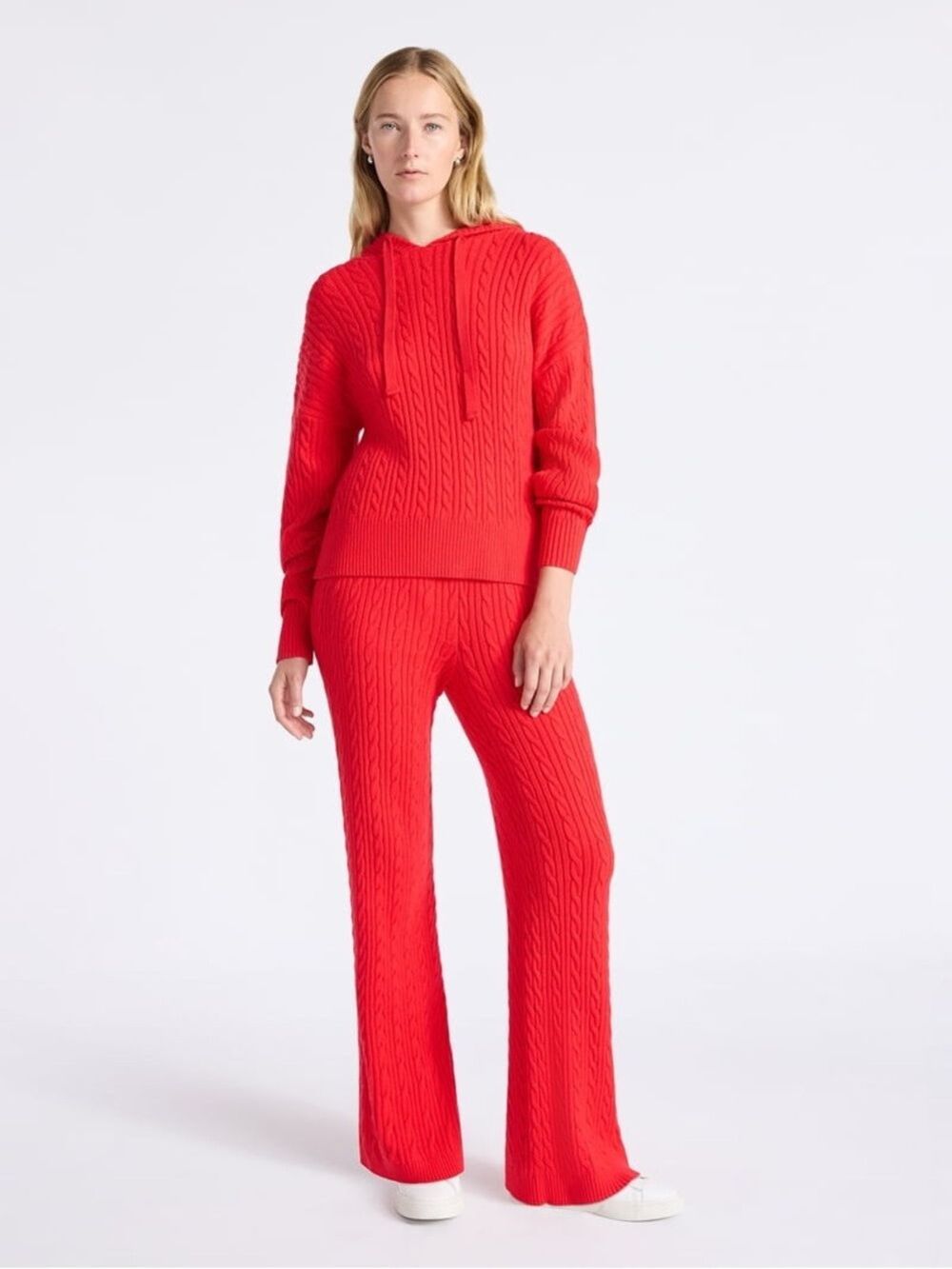 Free Assembly Women's Cozy Yarn Wide Leg Cable Knit Sweater/Pants Set